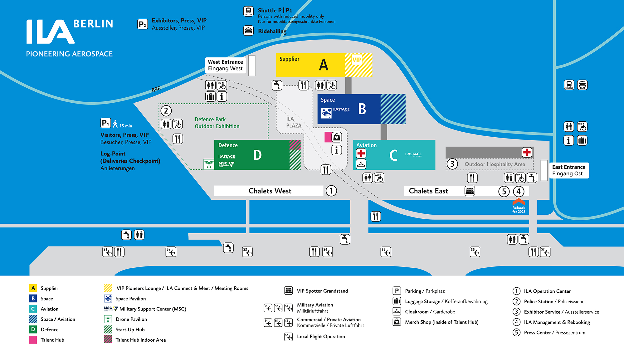 Geländeplan der ILA Berlin 2026 mit dem Outdoor-Hospitality-Bereich am Haupteingang