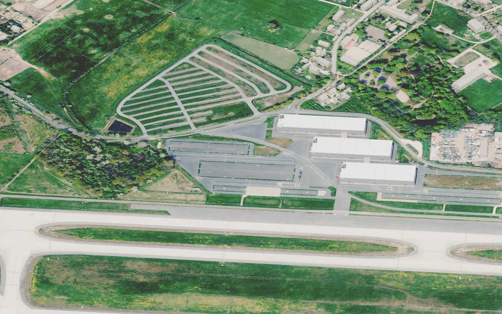 Aerial-style model of the grounds in the base state